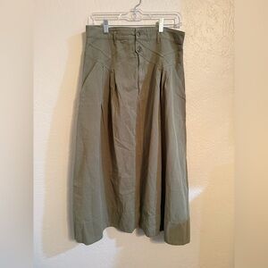 THE GREAT. Size large pleated Olive Green cotton midi skirt prairie